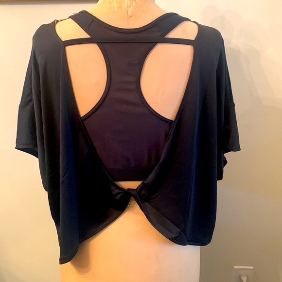 New with tags Adidas black crop top with draped open back - Picture 2 of 4